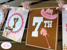 Load image into Gallery viewer, Pink Cowgirl Happy Birthday Banner Party Western Wild West Horse Hat Up Girl 1st 2nd 3rd 4th 5th 6th 7th Boogie Bear Invitation Julie Theme