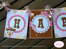 Load image into Gallery viewer, Pink Cowgirl Happy Birthday Banner Party Western Wild West Horse Hat Up Girl 1st 2nd 3rd 4th 5th 6th 7th Boogie Bear Invitation Julie Theme
