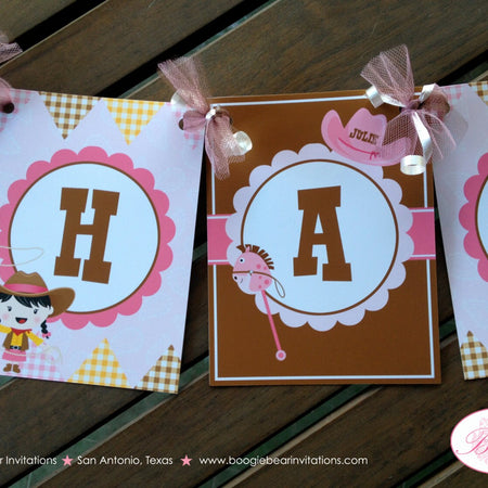 Pink Cowgirl Happy Birthday Banner Party Western Wild West Horse Hat Up Girl 1st 2nd 3rd 4th 5th 6th 7th Boogie Bear Invitation Julie Theme