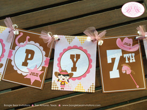 Pink Cowgirl Happy Birthday Banner Party Western Wild West Horse Hat Up Girl 1st 2nd 3rd 4th 5th 6th 7th Boogie Bear Invitation Julie Theme