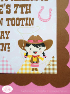 Pink Cowgirl Party Door Banner Birthday Western Brown Horse Paisley Gingham Ranch Country Farm Cow Girl Boogie Bear Invitations Julie Theme