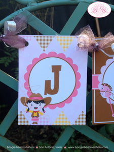 Pink Cowgirl Birthday Party Banner Name Age Boots Brown Horse Boots Hat Country Girl Boogie Bear Invitations Julie Theme