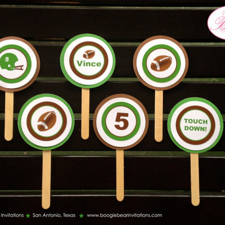 Football Birthday Cupcake Toppers Set Touchdown Athletic Field Ball Sports Athletic Touch Down Goal Game Boogie Bear Invitation Vince Theme