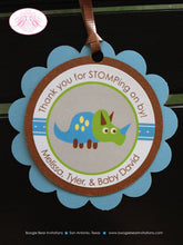Load image into Gallery viewer, Blue Dinosaur Baby Shower Favor Tags Boy Girl Little Party Blue Brown Green Yellow Dino Stomp Roar Boogie Bear Invitations Melissa Theme