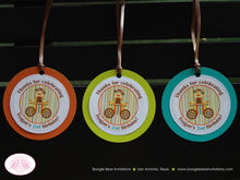 Load image into Gallery viewer, Sock Monkey Birthday Party Favor Tags Boy Girl Brown Orange Teal Lime Green Blue Retro Wild Zoo Animals Boogie Bear Invitations Teagan Theme