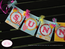 Load image into Gallery viewer, Beach Flip Flop Birthday Party Banner Pool Small Name Age Luau Girl Pink Swimming Swim Splash Ocean Boogie Bear Invitation Sunnie Theme