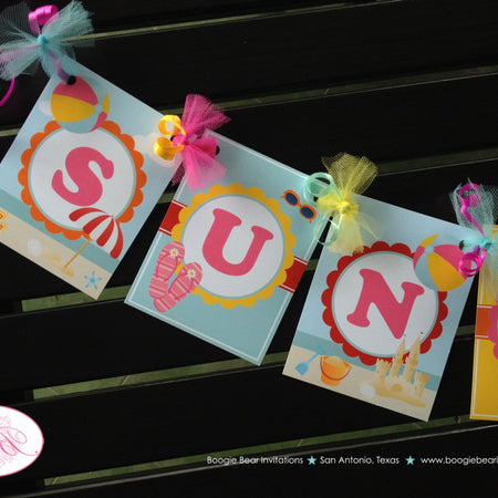 Beach Flip Flop Birthday Party Banner Pool Small Name Age Luau Girl Pink Swimming Swim Splash Ocean Boogie Bear Invitation Sunnie Theme