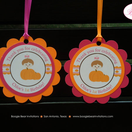 Little Pumpkin Birthday Party Favor Tags Girl Country Fall Pink Harvest Orange Ranch Farm Autumn Barn Boogie Bear Invitations Chloe Theme