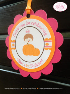 Little Pumpkin Birthday Party Favor Tags Girl Country Fall Pink Harvest Orange Ranch Farm Autumn Barn Boogie Bear Invitations Chloe Theme