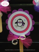 Load image into Gallery viewer, Ice Skating Penguin Cupcake Toppers Birthday Party Winter Christmas Skate Rink Snowing Pink Purple Boogie Bear Invitations Rochelle Theme