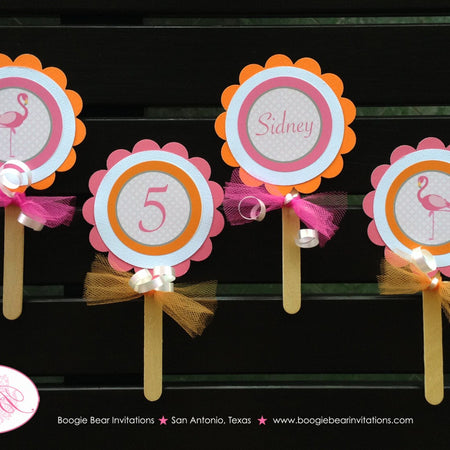 Pink Flamingo Birthday Party Cupcake Toppers Girl Florida Tropical Bird Swim Swimming Summer Wild Pool Boogie Bear Invitations Sidney Theme