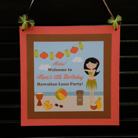 Hawaiian Luau Birthday Party Door Banner Beach Girl Tiki Swim Ocean Pool Island Swimming Ball Tropical Boogie Bear Invitations Alani Theme