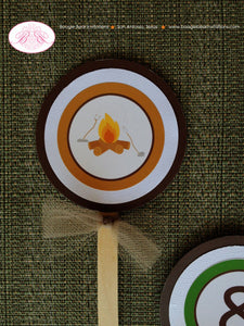 Camping Lake Party Cupcake Toppers Birthday Boy Girl Boating Tent Canoe State Park Forest Woods Campfire Boogie Bear Invitations Perry Theme