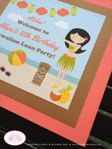 Hawaiian Luau Birthday Party Door Banner Beach Girl Tiki Swim Ocean Pool Island Swimming Ball Tropical Boogie Bear Invitations Alani Theme