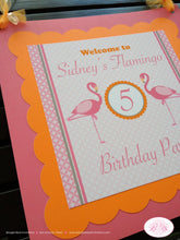 Load image into Gallery viewer, Pink Flamingo Birthday Party Door Banner Flamingle Orange Tropical Girl Zoo Miami Beach Florida Island Boogie Bear Invitations Sidney Theme