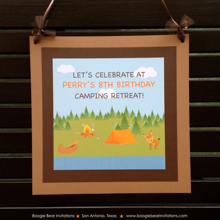 Lake Camping Birthday Party Door Banner Girl Boy Canoe Kids Fishing Boating Camp Woods Deer State Park Boogie Bear Invitations Perry Theme