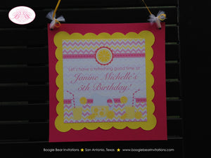 Pink Lemonade Birthday Party Door Banner Stand Girl Chevron Yellow Vintage Country Sweet Lemon Drink Boogie Bear Invitations Janine Theme
