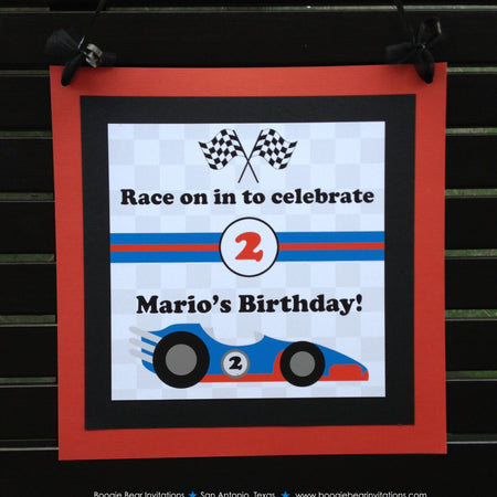 Race Car Birthday Party Door Banner Boy Red Blue Racing Track Kid Driver Grand Prix Checkered Flag Black Boogie Bear Invitations Mario Theme