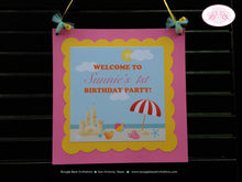 Load image into Gallery viewer, Retro Beach Birthday Party Door Banner Ocean Sandcastle Pool Girl Pink Swimming Island Summer Ball Swim Boogie Bear Invitations Sunnie Theme