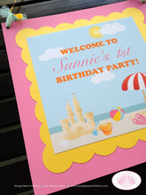 Load image into Gallery viewer, Retro Beach Birthday Party Door Banner Ocean Sandcastle Pool Girl Pink Swimming Island Summer Ball Swim Boogie Bear Invitations Sunnie Theme