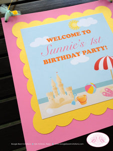 Retro Beach Birthday Party Door Banner Ocean Sandcastle Pool Girl Pink Swimming Island Summer Ball Swim Boogie Bear Invitations Sunnie Theme