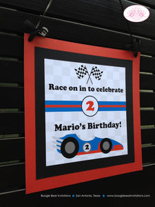 Race Car Birthday Party Door Banner Boy Red Blue Racing Track Kid Driver Grand Prix Checkered Flag Black Boogie Bear Invitations Mario Theme