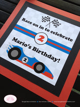 Load image into Gallery viewer, Race Car Birthday Party Door Banner Boy Red Blue Racing Track Kid Driver Grand Prix Checkered Flag Black Boogie Bear Invitations Mario Theme