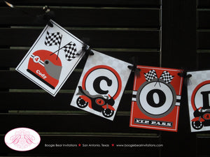 Motorcycle Name Birthday Party Banner Black Red Grey Boy Girl Motocross Enduro Racing Race Track Street Boogie Bear Invitations Cody Theme