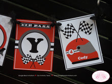 Load image into Gallery viewer, Motorcycle Name Birthday Party Banner Black Red Grey Boy Girl Motocross Enduro Racing Race Track Street Boogie Bear Invitations Cody Theme