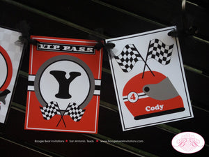 Motorcycle Name Birthday Party Banner Black Red Grey Boy Girl Motocross Enduro Racing Race Track Street Boogie Bear Invitations Cody Theme