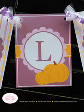 Load image into Gallery viewer, Little Purple Pumpkin Party Banner Birthday Lavender Orange Pink Farm Fall Barn Country Kid Girl Harvest Boogie Bear Invitations Kayla Theme