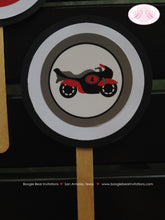 Load image into Gallery viewer, Motorcycle Birthday Party Cupcake Toppers Boy Racing Red Black Enduro Motocross Race Street Track Racing Boogie Bear Invitations Cody Theme