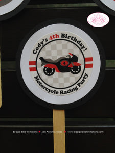 Motorcycle Birthday Party Cupcake Toppers Boy Racing Red Black Enduro Motocross Race Street Track Racing Boogie Bear Invitations Cody Theme