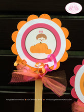 Load image into Gallery viewer, Little Pink Pumpkin Party Cupcake Toppers Set Birthday Fall Harvest Orange Farm Country Harvest Girl 1st Boogie Bear Invitations Chloe Theme