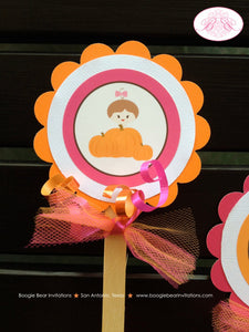 Little Pink Pumpkin Party Cupcake Toppers Set Birthday Fall Harvest Orange Farm Country Harvest Girl 1st Boogie Bear Invitations Chloe Theme