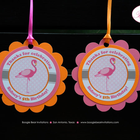 Pink Flamingo Birthday Favor Tags Party Girl Set Orange Tropical Zoo Miami Florida Beach Summer Wild Boogie Bear Invitations Sidney Theme