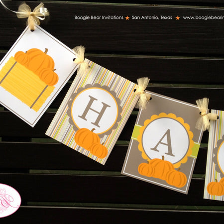 Fall Pumpkin Birthday Party Banner Name Farm Harvest Rustic Country Ranch Hay Bale Autumn Stripe Orange Boogie Bear Invitations Hayden Theme