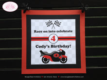 Load image into Gallery viewer, Motorcycle Birthday Party Door Banner Driver Red Boy Teen Pit Crew Checkered Flag Black Racing Grand Prix Boogie Bear Invitations Cody Theme