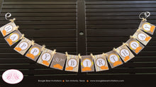 Load image into Gallery viewer, Harvest Pumpkin Happy Birthday Party Banner Farm Fall Orange Green Brown Stripe 1st 30th 35th 40th 50th Boogie Bear Invitations Hayden Theme