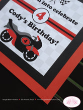 Load image into Gallery viewer, Motorcycle Birthday Party Door Banner Driver Red Boy Teen Pit Crew Checkered Flag Black Racing Grand Prix Boogie Bear Invitations Cody Theme
