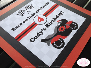 Motorcycle Birthday Party Door Banner Driver Red Boy Teen Pit Crew Checkered Flag Black Racing Grand Prix Boogie Bear Invitations Cody Theme