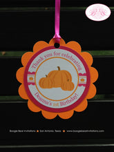 Load image into Gallery viewer, Pink Pumpkin Birthday Party Favor Tags Little Girl Orange Harvest Autumn Fall Country Farm Barn Rustic Boogie Bear Invitations Deanna Theme