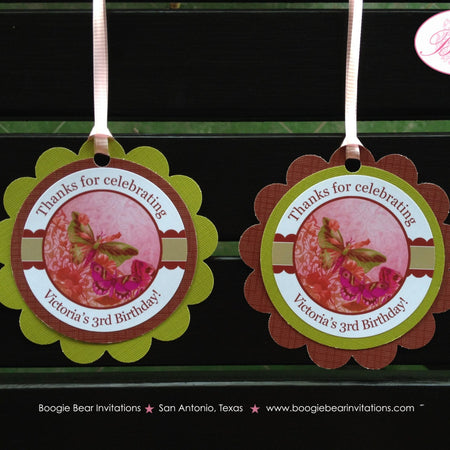 Vintage Butterfly Birthday Party Favor Tags Flower Garden Pink Antique Outdoor Picnic Spring Summer Boogie Bear Invitations Victoria Theme
