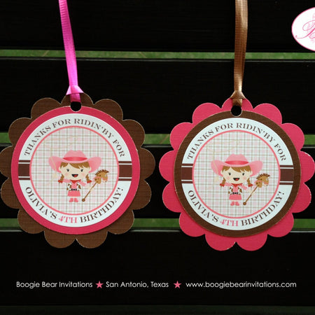 Pink Cowgirl Birthday Party Favor Tags Western Hat Lasso Horse Pony Farm Boots Country Barn Wild West Boogie Bear Invitations Olivia Theme