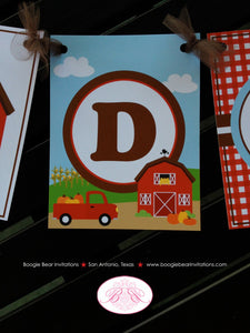 Fall Farm Pumpkin Party Name Banner Birthday Barn Girl Boy Red Truck Autumn Pumpkin Country Tractor Boogie Bear Invitations Donovan Theme