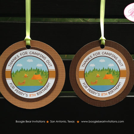 Camping Lake Birthday Party Favor Tags Boy Girl Tent Deer State Park Forest Canoe Boating Swimming Swim Boogie Bear Invitations Perry Theme