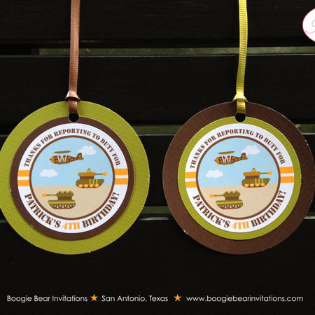 Military Birthday Party Favor Tags Army Navy Air Force Marines Plane Airplane Tank Camo Green Boy Girl Boogie Bear Invitations Patrick Theme