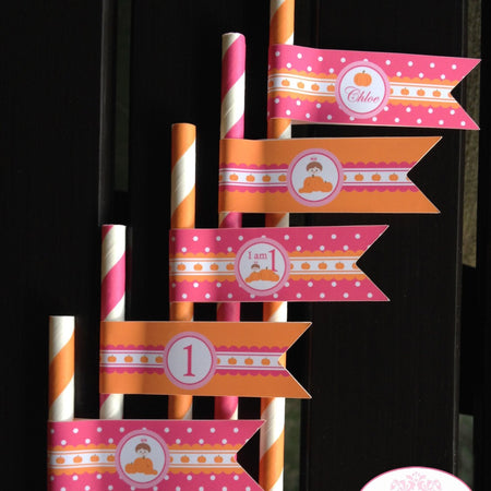Pink Pumpkin Birthday Party Straws Pennant Paper Girl Fall Barn Farm Orange Stripe Polka Dot Set Autumn Boogie Bear Invitations Chloe Theme