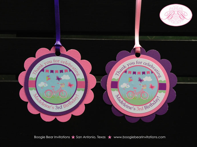 Pink Butterfly Birthday Party Favor Tags Birthday Girl Purple Outdoor Summer Park Bicycle Garden Boogie Bear Invitations Madeleine Theme