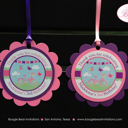 Pink Butterfly Birthday Party Favor Tags Birthday Girl Purple Outdoor Summer Park Bicycle Garden Boogie Bear Invitations Madeleine Theme